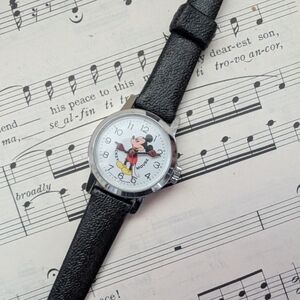 Mickey Mouse Black Leather Strap Watch